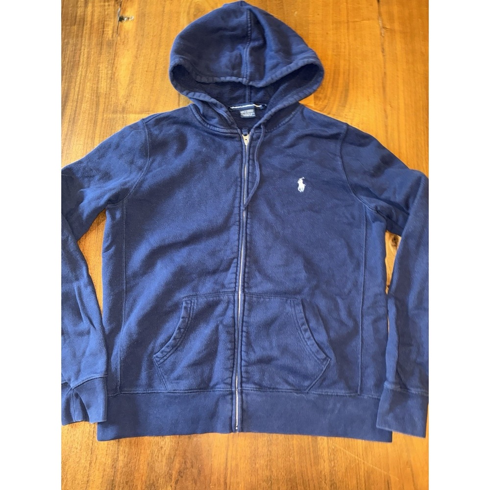 Ralph Lauren‎ Sport Sweatshirt Womens L Blue Zip Hoodie Terry Pony Solid VTG Y2K